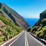 **

Prompt: "Scenic drive on Saint Helena. A small 4x4 vehicle navigates a narrow, winding road with dramatic coastal views. Lush green hillsides meet the turquoise Atlantic Ocean. Clear blue sky. Postcard-perfect. Focus on adventure and breathtaking scenery. Spanish travel blogger style."

**