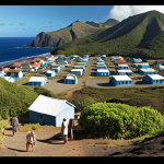 **

"A panoramic view of St. Helena island showcasing its remote location in the South Atlantic. Highlight the strong sense of community with people interacting peacefully. Add elements representing the island's unique traditions and values. The scene should convey safety and tranquility."

**