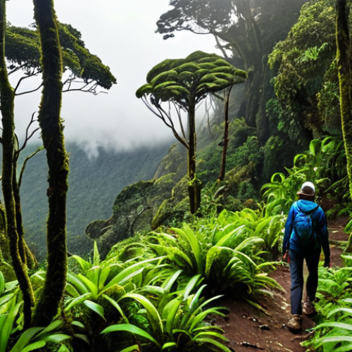 Home 8 Diana's Peak Cloud Forest**
"A lush, vibrant cloud forest scene on Diana's Peak in Santa Elena, shrouded in mist and low-hanging clouds. Sunlight filters through the canopy, illuminating unique endemic plants. Fully clothed hikers explore the trail in the distance. Safe for work, appropriate content, professional quality, perfect anatomy, correct proportions, natural pose, well-formed hands, proper finger count, natural body proportions, family-friendly, modest scenery."
**