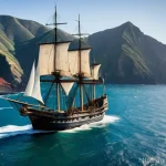 Home 19 세인트헬레나와 대항해시대 - **Awe and Relief: Portuguese Explorers Discovering Saint Helena.**
A highly detailed, wide-angle...