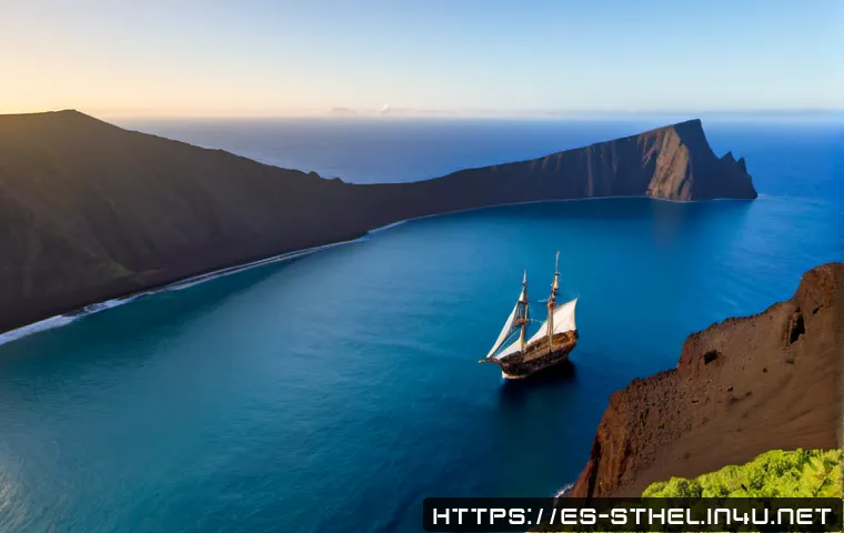 세인트헬레나 원주민 역사 - Photorealistic historical scene of the remote volcanic island of Saint Helena at first European arri...